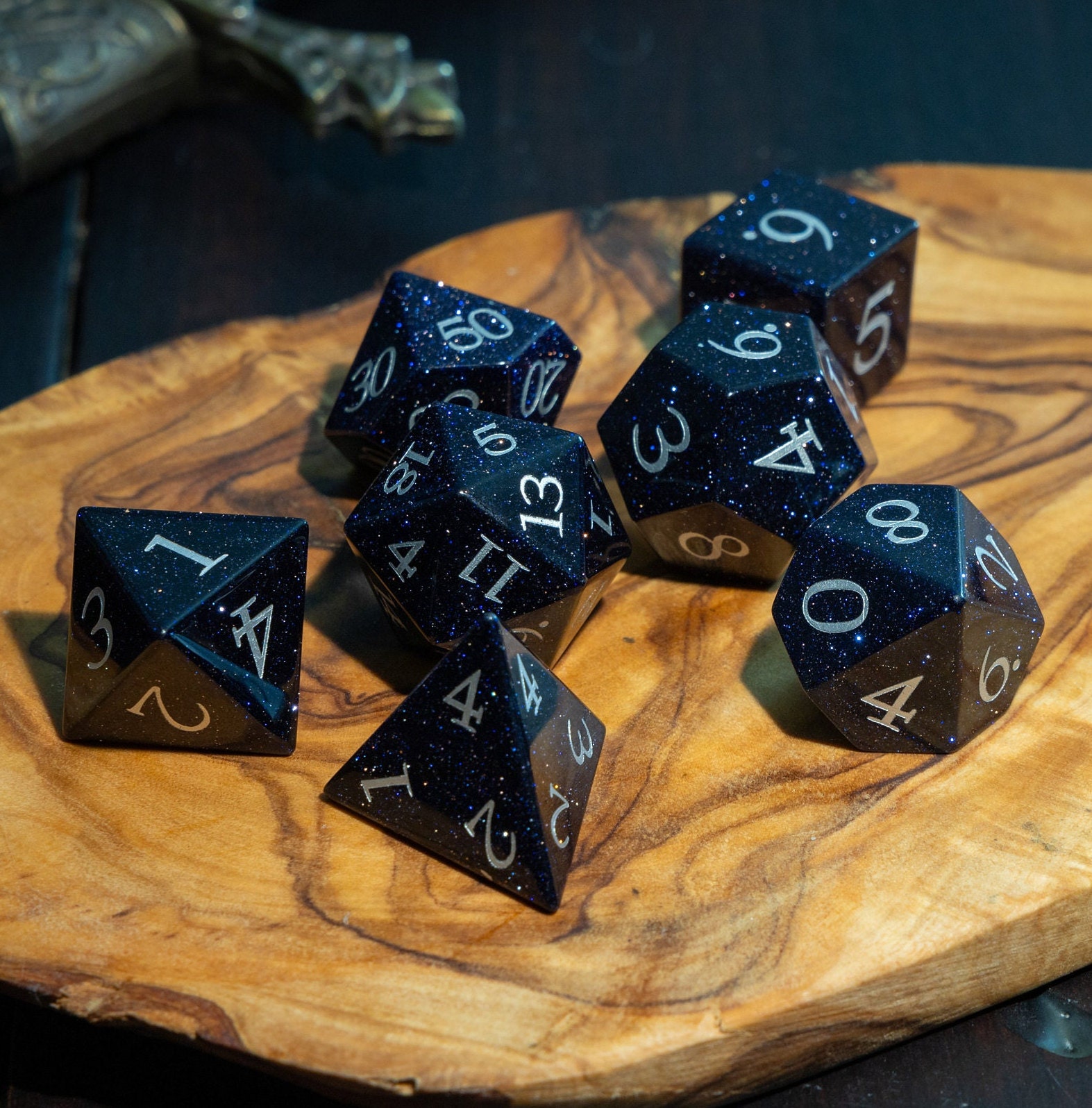 Blue Sandstone Stone Dice Set