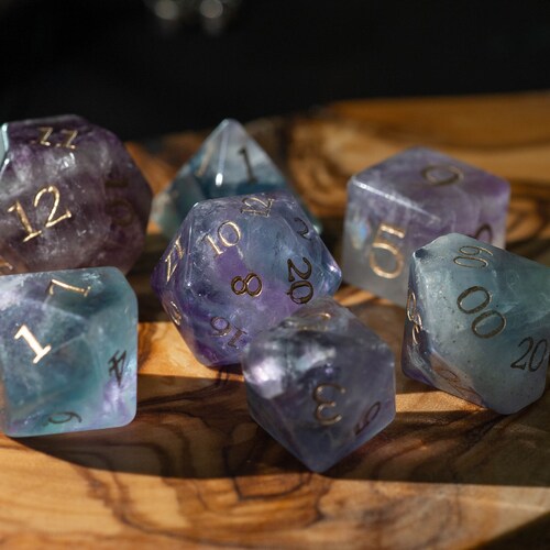 Full Set Blue Sandstone Polyhedral Dice Set Gemstone Dnd Dice Etsy