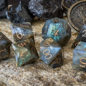 Dark side of the Moonstone (Black Labradorite) Stone Dice Set