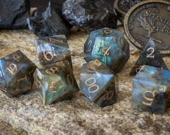 Dark side of the Moonstone (Black Labradorite) Stone Dice Set