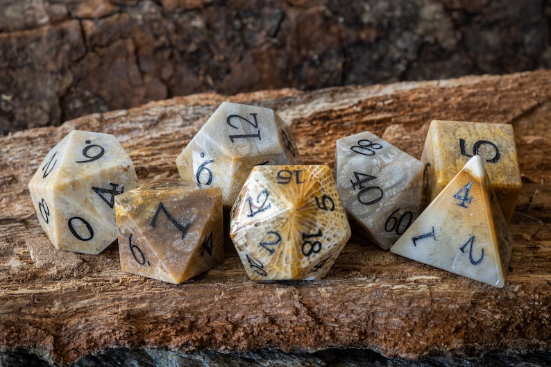 Fossilized Coral Stone Dice Set image 2