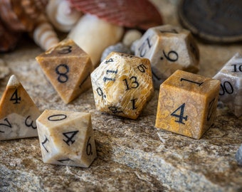 Fossilized Coral Stone Dice Set