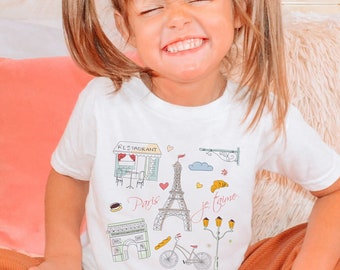 Paris Shirt Youth Toddler Kids, Eiffel Tower Tee, Europe Travel Trip Clothing, Girl Boy Paris Tee, Paris Tees, Paris Skyline, Je taime Baby