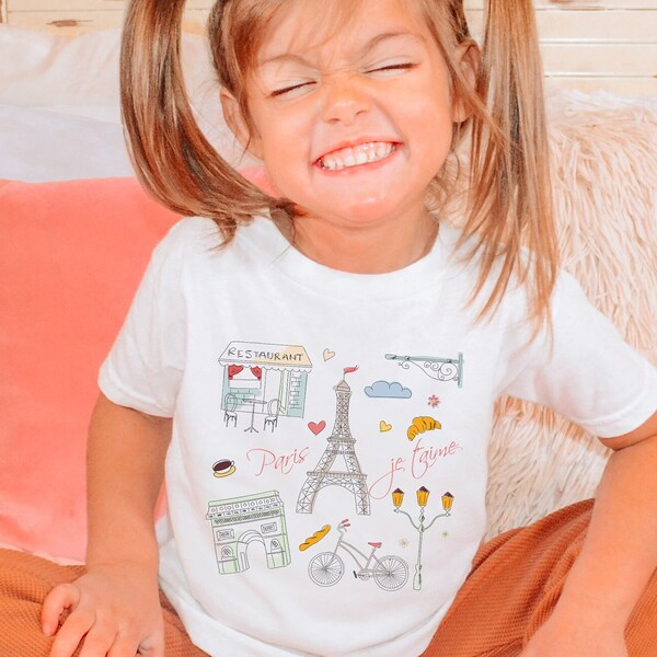 Paris Shirt Youth Toddler Kids, Eiffel Tower Tee, Europe Travel Trip Clothing, Girl Boy Paris Tee, Paris Tees, Paris Skyline, Je taime Baby