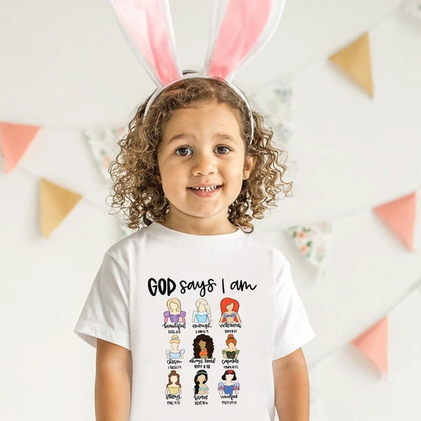 God Says I Am Shirt, Easter Shirt For Kid, Baby Girl Toddler Bible Verse, Pastel Color Groovy Princess Bodysuit, Cute Christian Gift Outfit