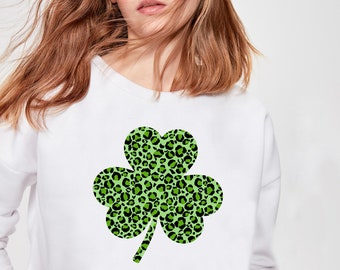 Leopard Shamrock Sweatshirt, Womens St Patrick's Day, Irish Shirt, Lucky Clover Shirt, St Pattys Day, Mens St Patrick's, Lucky Sweatshirt