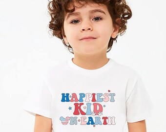 Happiest Kid On Earth Shirt, 4th of July Mouse Ear, Fourth American T-Shirt for Boy Girl, USA Groovy Gift Retro Baby Toddler Son Daughter