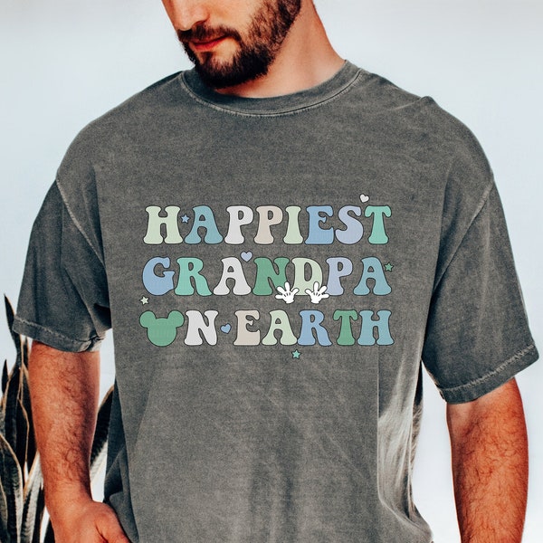 Happiest Grandpa On Earth Shirt, Matching Mouse Ears Papa T-Shirt, Colorful Family Trip Husband Tee For Daddy, Fathers Day Gift Plus Outfit