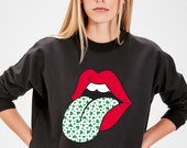 Leopard Shamrock Sweatshirt, Womens St Patrick 39 s Day Sweatshirt, Clover Sweatshirt, Leopard Lips Kiss Sweatshirt, St Pattys Day, Lucky Shirt