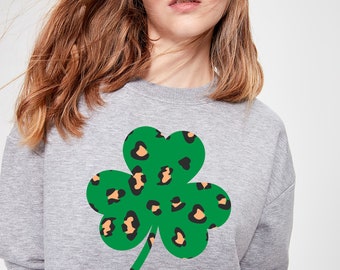 Leopard Shamrock Sweatshirt, Womens St Patrick's Day, Irish Shirt, Lucky Clover Shirt, St Pattys Day, Mens St Patrick's, Lucky Sweatshirt