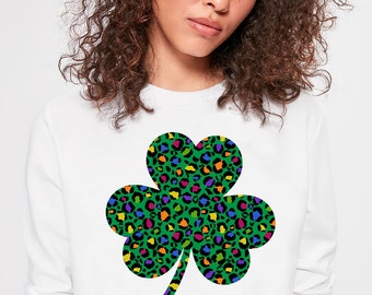 Leopard Shamrock Sweatshirt, Womens St Patrick's Day, Irish Shirt, Lucky Clover Shirt, St Pattys Day, Mens St Patrick's, Lucky Sweatshirt