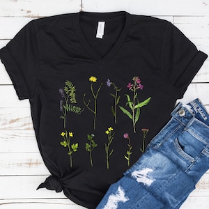 Wildflowers V-Neck Shirt, Botanical shirt, Floral Shirt, Wildflower Shirt, Flower Shirt, Plant Shirt, Gardening Shirt, Botanical T shirt