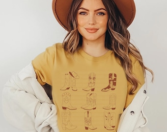 Cowgirl Boot Shirt, Western Country Concert Vibe Tee, Cute Gift for Her, Retro Groovy Boho American Rodeo Howdy Texas Nashville T-Shirt Plus