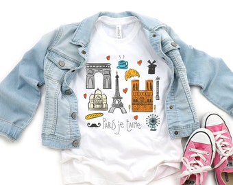 Paris Shirt Youth Toddler Kids, Eiffel Tower Tee, Travel Clothing T-Shirt, Kids Paris T-Shirt, Paris Tees, Paris Skyline, Youth Paris Shirt