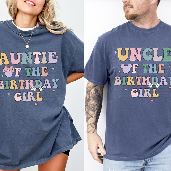 Auntie Uncle of Birthday Girl Crew Shirt, Magical Happiest Place Cute Mouse Ear Comfort Colorful Tee, Custom BDAY Mama Dada Gift Squad Party