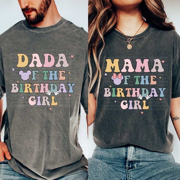 Mama Dada of Birthday Girl Crew Shirt, Magical Happiest Place Cute Mouse Ear Comfort Colorful Tee, Custom BDAY Mom Dad Gift Squad Party