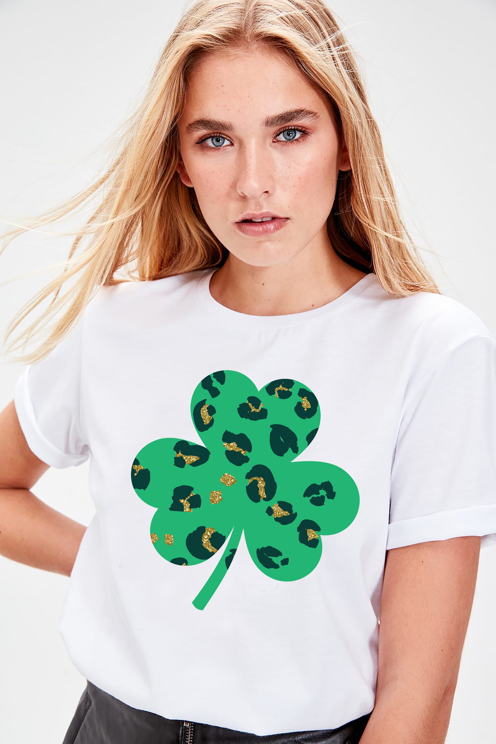 Leopard Shamrock Shirt Womens St 