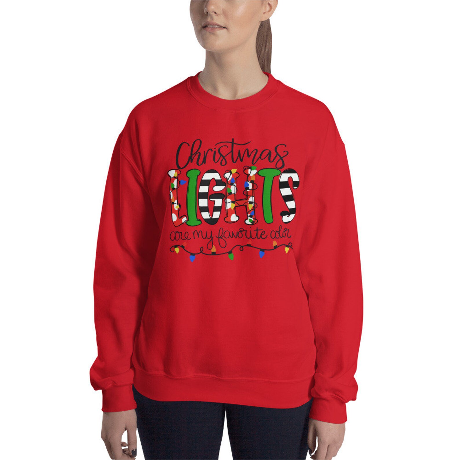 My Favorite Color is Christmas Lights Christmas Sweatshirt Etsy