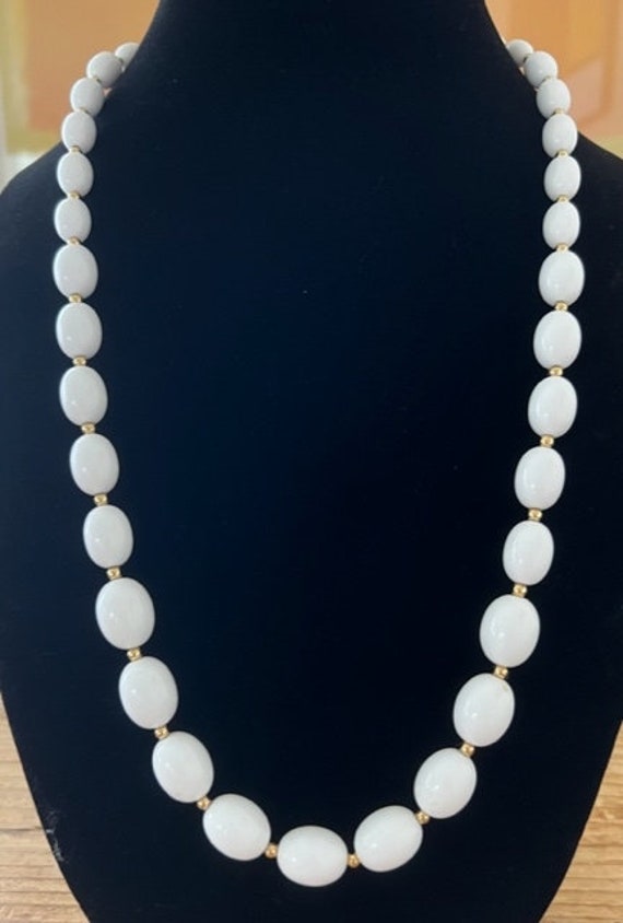 Monet White and Gold Beaded Costume Necklace - image 2