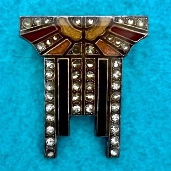 Art Deco Enamel and Rhinestone Pin - image 2
