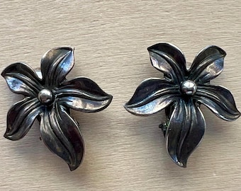 Sterling Silver Flower Clip-On Earrings