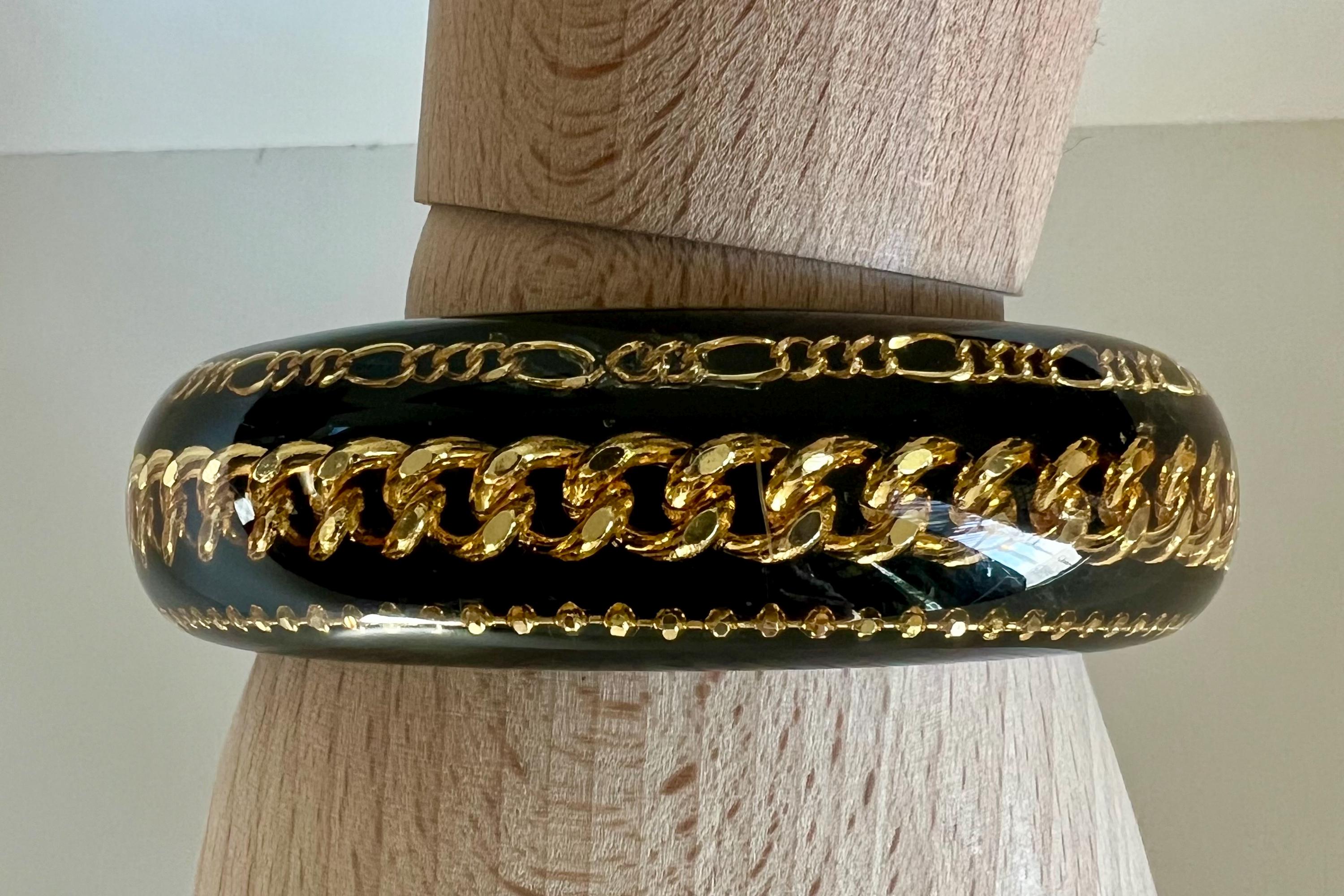 Bracelet Jonc Vintage En Lucite Verte - Facetté - Bijou Fantaisie - Diamètre Intérieur 6,5 Cm