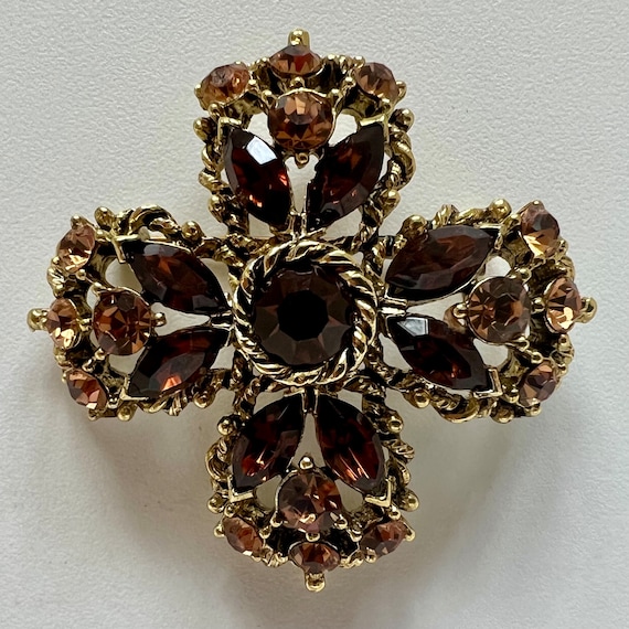 Weiss Tri-Color Rhinestone Cross Brooch - image 1