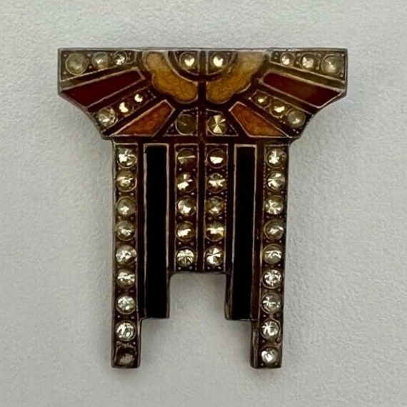 Art Deco Enamel and Rhinestone Pin - image 1