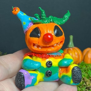OOAK Pumpkin the Clown Polymer Creation Halloween Gift Novelty Figurine