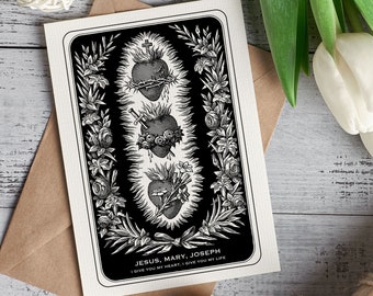 Sacred Heart Print, Jesus, Mary, Joseph, Catholic Art (Digital Download)