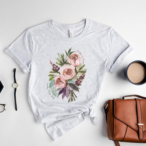 Hail Holy Queen Mother of Mercy Jersey Short Sleeve Tee | Heather Ash | Floral T-shirt | Spiritual Bouquet T-shirt