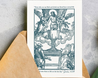 The Eucharist digital print | download | catholic art | vintage prayer card | First communion | gift | Jesus Christ | printable | Blue