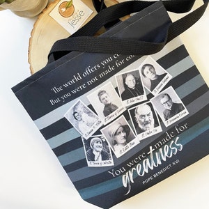 Saints Polaroids Tote Bag | Catholic Gift | Confirmation Gift | St. Therese | St. John Paul II | St. Gema | Padre Pio
