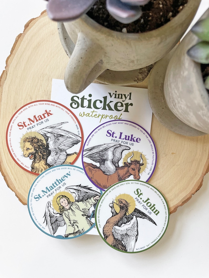 Symbols of the Four Evangelist Sticker Pack Catholic Stickers Confirmation Gift St. Mark St. John St. Matthew St. Luke image 6