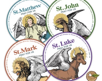 Symbols of the Four Evangelist Sticker Pack | Catholic Stickers | Confirmation Gift | St. Mark | St. John | St. Matthew | St. Luke