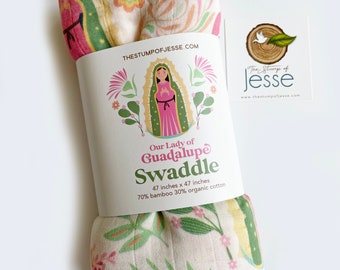 Our Lady of Guadalupe Muslin Deluxe Swaddle | Catholic gift | Baptism | Virgin Mary blanket | Catholic Swaddle