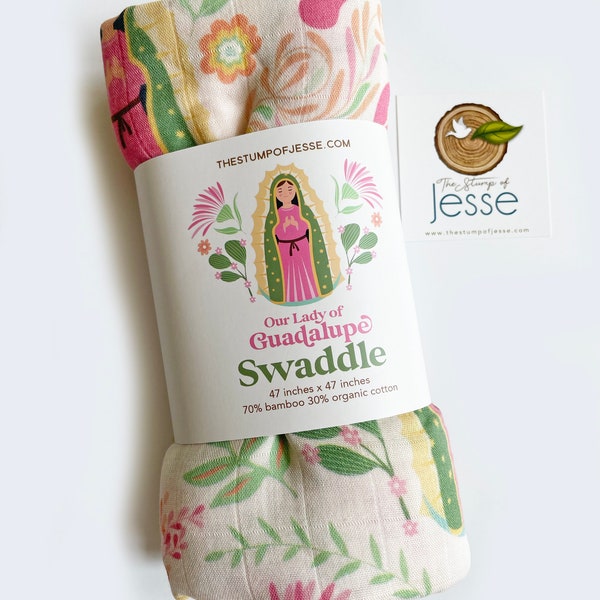 Our Lady of Guadalupe Muslin Bamboo Baby Swaddle Blanket Catholic Baptism Gift Virgin Mary 47x47 Soft Mexican Religious Newborn Baby Shower