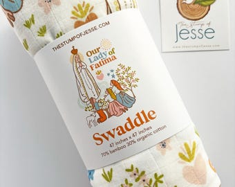 Our Lady of Fatima Muslin Bamboo Baby Swaddle Blanket Catholic Baptism Gift Virgin Mary 47x47 Soft Newborn 1917 Apparition Portugal