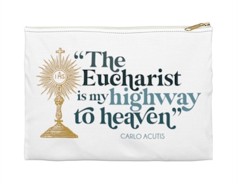 Carlo Acutis The Eucharist is my highway to heaven Accessory Pouch | Catholic gift | Confirmation gift | First communion gift