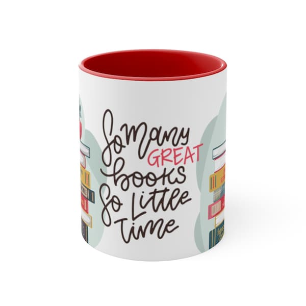 So many great books, so little time | Accent Coffee Mug, 11oz | Catholic books | Catholic mug |  Catholic Reading worm