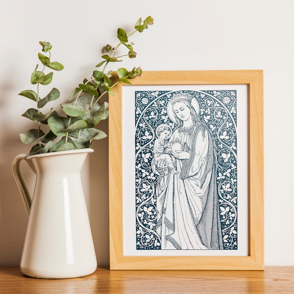 Mary and Jesus digital print | catholic decor | download | printable | gift | first communion | Blessed Virgin Mary | Baby Jesus