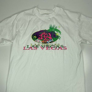 Camiseta branca vintage de Las Vegas dos anos 90, tamanho neon M, cartas, dados, cassino