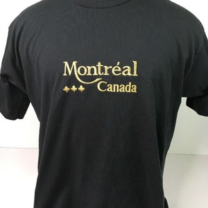 Vintage Fruit of the Loom Men&#39;s Montreal Canada Gold Embroidered 80&#39;s Black Shirt SZ XL