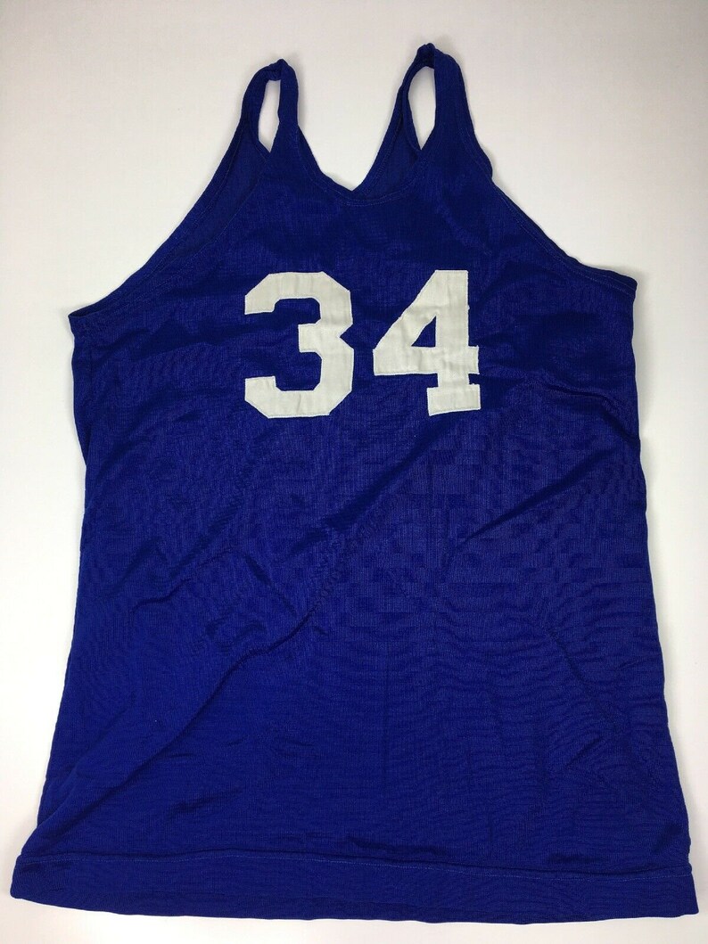 Vintage 1970s Basketball Jersey 34 Blue White Size M Mesh Etsy