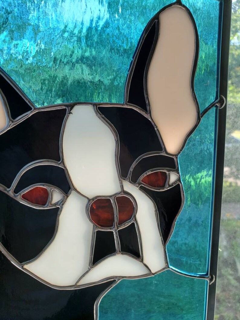 Boston Terrier art stained glass window panel of dog pet Etsy