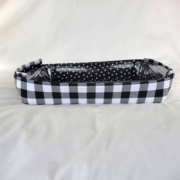 Black and White Quilted and Insulated 9x13 Hot Dish Holder, Hot Dish Carrier with Handles, Folds Flat, Ready to Ship