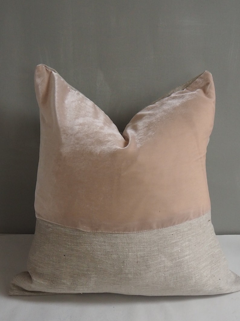Blush Pink Velvet & Linen Scatter Cushion Etsy