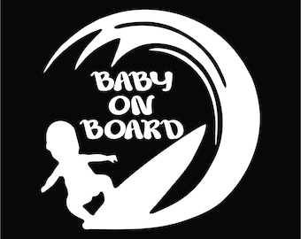 BABY ON BOARD surf Vinyl Decal window decal.  Free Shipping.