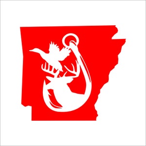 ARKANSAS hunting Deer Fish Duck Decal.  Free Shipping.