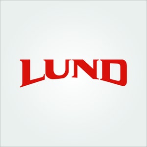 May include: The word "LUND" in a bold, red, serif font is centered on a white background. The letters are slightly arched, with the "U" and "N" appearing to be the highest points. The overall design is clean and simple.